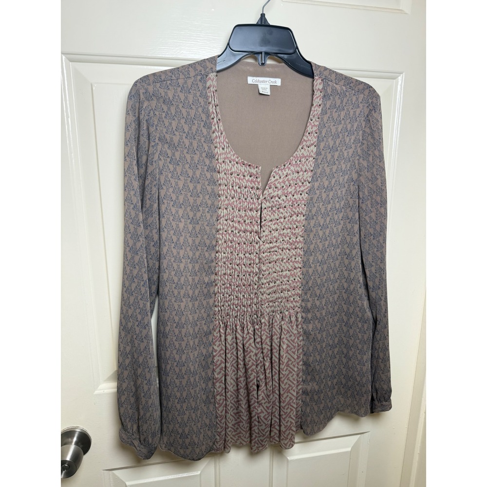 Coldwater Creek Beaded Pleated Print Blouse